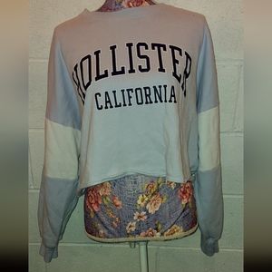 Hollister Crop Sweatshirt Baby Blue and White Large